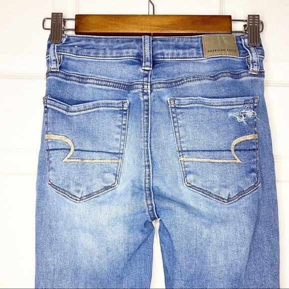 American Eagle Super Hi-Rise Distressed Jegging Skinny Raw Hem Jeans - Picture 9 of 13